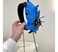 Niiyyjj Cerchietto per capelli da donna con fiore enorme, con fiocco, per feste, festival, nappa, copricapo blu