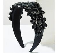 Niiyyjj Cerchietto per capelli da donna con strass e perline, a tesa larga, per matrimoni, feste, colore nero