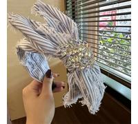 Niiyyjj Fascia per capelli da donna a righe blu vintage perline strass larga fascia per capelli grande fiore applique fasce 4