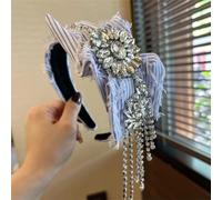 Niiyyjj Fascia per capelli da donna a righe blu vintage perline strass larga fascia per capelli grande fiore applique fasce 6