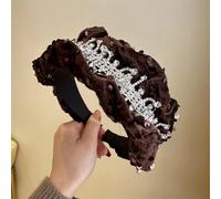Niiyyjj Fascia per capelli da donna in velluto increspato con paillettes, per feste di nozze, accessori per capelli larghi fatti a mano, colore: caffè
