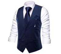 Niiyyjj Gilet da uomo in poliestere di seta sottile gilet tinta unita cravatta fazzoletto gemelli spilla set abito da sposa, MD-3365-N-0770-0060, L