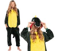 nikcorp - Pigiama da Donna e Bambino, Tuta Pigiama da Donna, Costume Cosplay Onesie - in Materiale Morbido e Caldo - Taglie per Bambini e Adulti - Dinosauro, Verde, XL