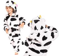 nikcorp - Pigiama da Donna e Bambino, Tuta Pigiama da Donna, Costume Cosplay Onesie - in Materiale Morbido e Caldo - Taglie per Bambini e Adulti - Mucca, Bianco e Nero, 125-135