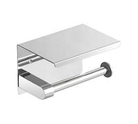 NIKCORP - Porta Carta Igienica con Ripiano, Porta Carta Igienica in Acciaio Inox Spazzolato, Porta Carta Igienica a Parete per Bagno - Cromo Argento
