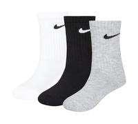 Nike 3 Pairs Young Athletes Crew Cushioned Socks; White/Black/Grey (4-5)