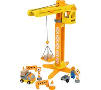 NIKE Baukran Small Foot Crane with Wooden Construction site Accessories, Play Se