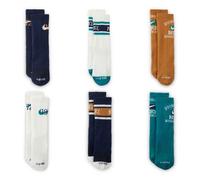 NIKE Calzini Bambino 6PK VARSITY CREW SOCK BN1116, Confezione da 6 (bianco/verde/blu, 4-5 anni)