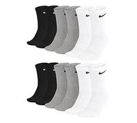 Nike Calzini “U NK Everyday Cush Crew”, di colore bianco, nero e grigio, in confezione da 3 paia Bianco, grigio, nero. 42-46