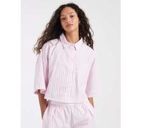Nike - Camicia corta in popeline rosa e bianca a righe XXL