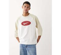 Nike Club - maniche raglan a 3/4 bianco sporco e beige con logo centrale L