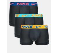 Nike - Essential - Confezione da 3 boxer aderenti in microfibra neri con fascia colorata in vita blu navy/arancione/blu-Nero L