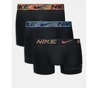 Nike - Essential - Confezione da 3 boxer aderenti in microfibra neri con fascia in vita kaki/blu/verde-Nero XS
