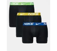 Nike - Essential - Confezione da 3 boxer in microfibra neri con fascia in vita gialla/verde/blu con logo-Nero 50