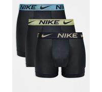 Nike - Essential - Confezione da 3 paia di boxer neri in microfibra con vita elasticizzata colorata verde, kaki e blu-Nero L