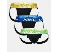 Nike - Essential - Confezione da 3 sospensori neri in microfibra con elastico in vita blu/verde/giallo-Nero 50