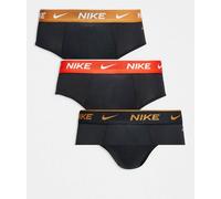 Nike - Everyday - Confezione da 3 paia di slip ampi in cotone elasticizzato neri con fascia in vita colorata nera, oro e rossa-Nero XS