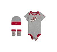 Nike Infant Babys 3-Piece Bodysuit, Hat & Booties Set (0-6 Months, Grey Heather (IBSPN1673-042) / White/Red)