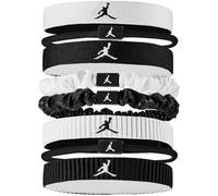 Nike Jordan Elastic Sport Hair Ties, confezione da 8 pezzi, elastici per capelli sportivi, larghezza mista, per allenamento, fitness e basket, bianco/nero/nero, taglia unica