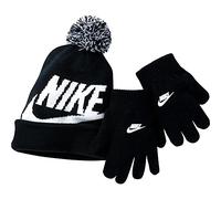 NIKE -SET COMPOSTO DA CAPPELLINO DI LANA E GUANTI -CAPPELLINO CON RISVOLTO E LOGO NIKE -CAPPELLINO CON PON-PON -GUANTI CON LOGO NIKE nero 023 RAGAZZO