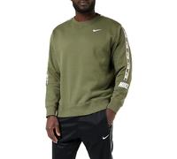 Nike Repeat Fleece Crew BB Sweatshirt, Maglia di Tuta Uomo, Verde Oliva/Bianco, M