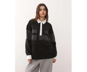 Nike - Street - Polo a maniche lunghe grigia e nera con grafica-Grigio XS