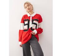 Nike - Street - Polo a maniche lunghe rossa e crema con grafica-Rosso M