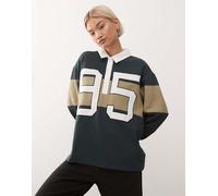 Nike - Street - Polo a maniche lunghe verde e beige con grafica-Grigio XL