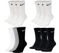 Nike SX4508 - Set di 12 paia di calzini da tennis da uomo e donna, per lo sport, colore bianco/ nero/ grigio 6 x bianco, 3 x grigio, 3 x nero. 34/38 EU