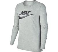 Nike Tee Essntl LS Icon Ftra, T-Shirt Donna, Dk Grey Heather/Black, S