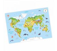 Nikima - Poster 3D per bambini in 3 misure A3/A2/A1 Poster con animali della terra per la cameretta dei bambini, bella decorazione da parete, continenti, graziosi animali, DIN A3 - 420 x 297 mm