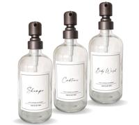 Nikita By Niki Dispenser in Vetro Trasparente - Dispenser per flaconi a Pompa in Acciaio Inossidabile - Balsamo, bagnoschiuma, flaconi per Shampoo - Dispenser di Gel Doccia, Chiaro