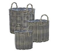 NIKITI Set di 3 vasi per piante 29/35/40 cm Rattan sintetico Tortora