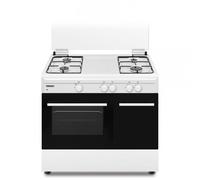 Nikkei sn490wge cucina 90x60 cm, forno a gas, coperchio in vetro, bianca