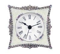 NIKKY HOME Crystal Elegant Small Quartz Analog Table Clock with Rosy Rhinestone Non-Alarm Desk Clock 3.5 by 1.5 by 3.5 Inches, White and Pink