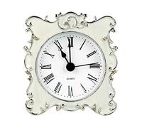 NIKKY HOME Piccolo Orologio da Tavolo al Quarzo in Metallo e Cristallo Strass Elegante Vintage Regalo Decorazione per la Casa Diametro 7cm Bianco