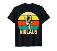 Niklaus Nome Retro Microfono Musica Divertente 80s Vintage Lovers Maglietta