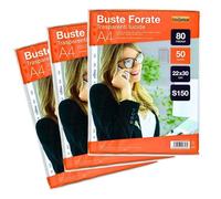 NIKOFFICE S150 Confezione da 50 Buste Perforate Trasparenti in PPL Lucide, Formato A4 80 MICRON