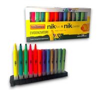 Nikoffice Set di 24 Evidenziatori Fluo e Pastel, Colori Vivaci e Pastello con Supporto Incluso, Ideali per Scuola, Ufficio e Casa, Evidenziatori Colorati Fusto Triangolare ed Ergonomico