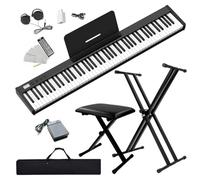 NikoMaku SWAN-S - Tastiera per pianoforte, 88 tasti, con banco e supporto, semi ponderata, portatile, digitale, per principianti, con cuffie, adesivi, custodia per il trasporto