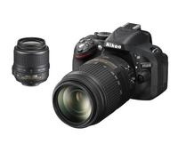 Nikon D5200 Fotocamera Digitale SLR, 24 Megapixel, Display TFT da 7.6 cm (3 Pollici), Full HD, HDMI, Double Zoom Kit, incluso Obiettivo AF-S DX 18-55 mm VR e 55-300 mm, Colore Nero [Versione EU]