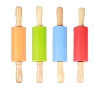 Nikou 4 Pz Mini Mattarello con Manico In Legno Antiaderente Silicone Mattarello, Mattarello in Silicone Antiaderente con Manico in Legno per Cucina Casa Bambini Utensili da Forno