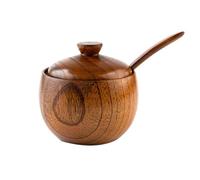 Nikou Barattolo Per Spezie in Legno Massello con Cucchiaio E Coperchio Pentola Per Condimenti Zuccheriera Utensile da Cucina Per Condimenti E Spezie