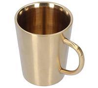 Nikou Bicchiere da birra in acciaio inox 304, 340 ml, a doppia parete, con impugnatura, ideale per caffè, acqua e birra, finitura dorata