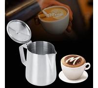 Nikou Brocca schiumalatte in acciaio inox da 350 ml, brocca con coperchio per caffè, latte art, tazza montalatte, tazza per schiumare il latte, design, argento