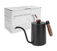 Nikou Caffettiera da 600 ml Caffettiera in legno in acciaio inossidabile 304 Caffettiera a goccia Manico in legno Estratto di tazza dorata Applicabile Home Office (Nero 600ML)