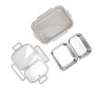 Nikou Contenitore per il pranzo in acciaio inox, sigillato, inodore, 2 scomparti, portatile, quadrato, 1,2 l (grigio)