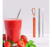 Nikou Kit telescopico portatile in acciaio inox, riutilizzabile, con spazzola per la pulizia per caffè e latte, design retrattile, arancione, ideale per picnic e viaggi