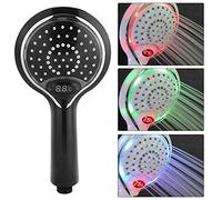 Nikou LED Shower Head Handheld - 3 Colori Cambia Water Powered, Soffione doccia LED con display digitale Sensore di temperatura, Spruzzatore doccia con controllo della temperatura (Colore : Black)
