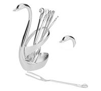 Nikou Mini set di forchette e cucchiaio, in lega di zinco, design con base a forma di cigno, argentata, per la cucina di casa, posate, forchette e cucchiai